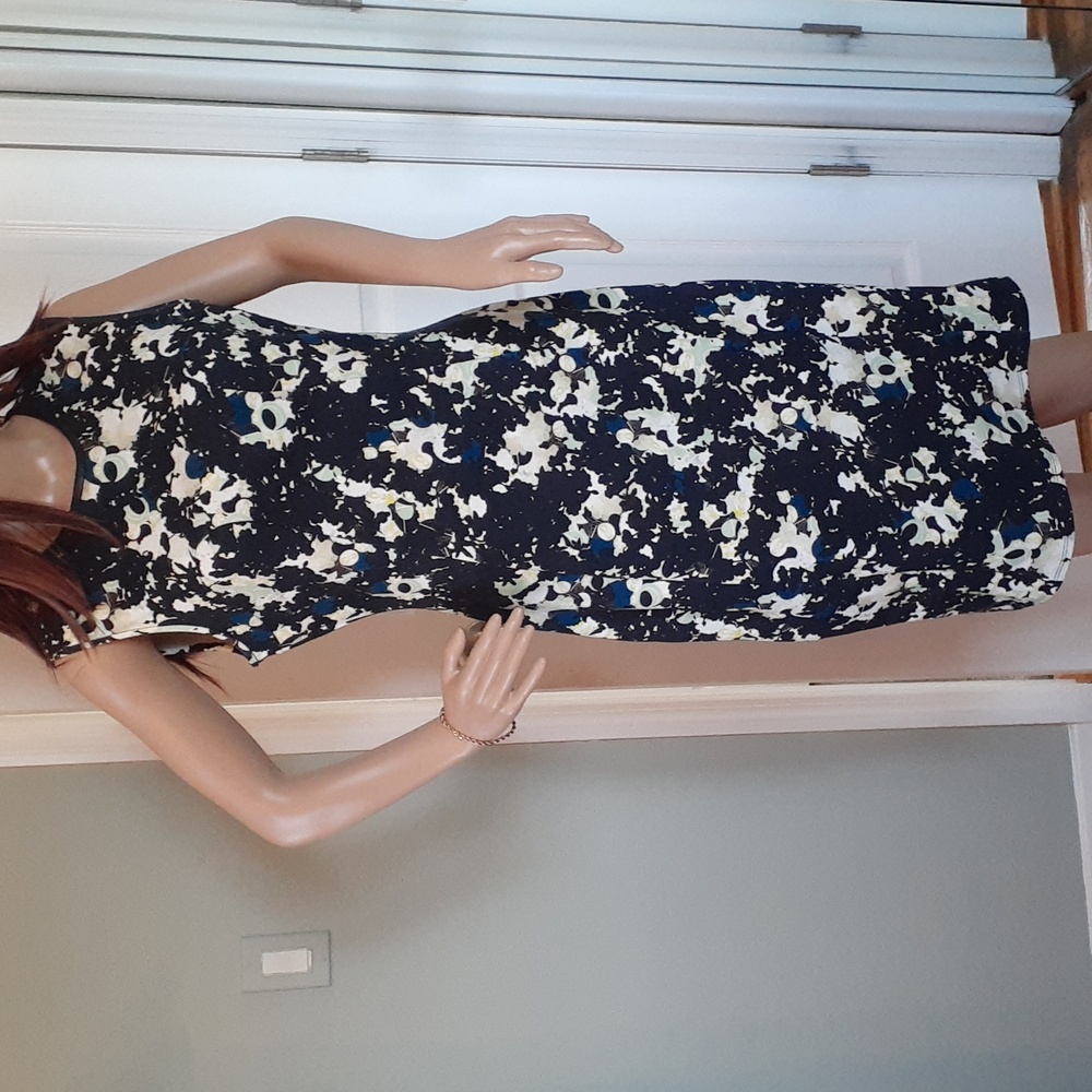 Erdem sleeveless colorful Knee Length dress with  leather neckline trim SZ 10